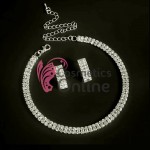 Colier cu cercei AS02II Argintiu cu cristale din sticla